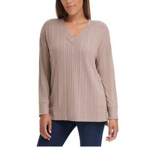 Andrew Marc Ribbed V-Neck Top NWT